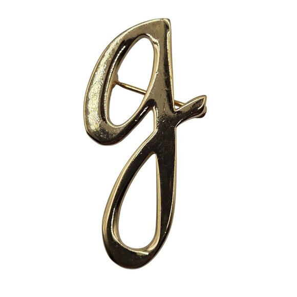 VTG Brooch Monogram Script Letter Insignia "G" Lower Case Gift Gold Tone Pin - Picture 1 of 7
